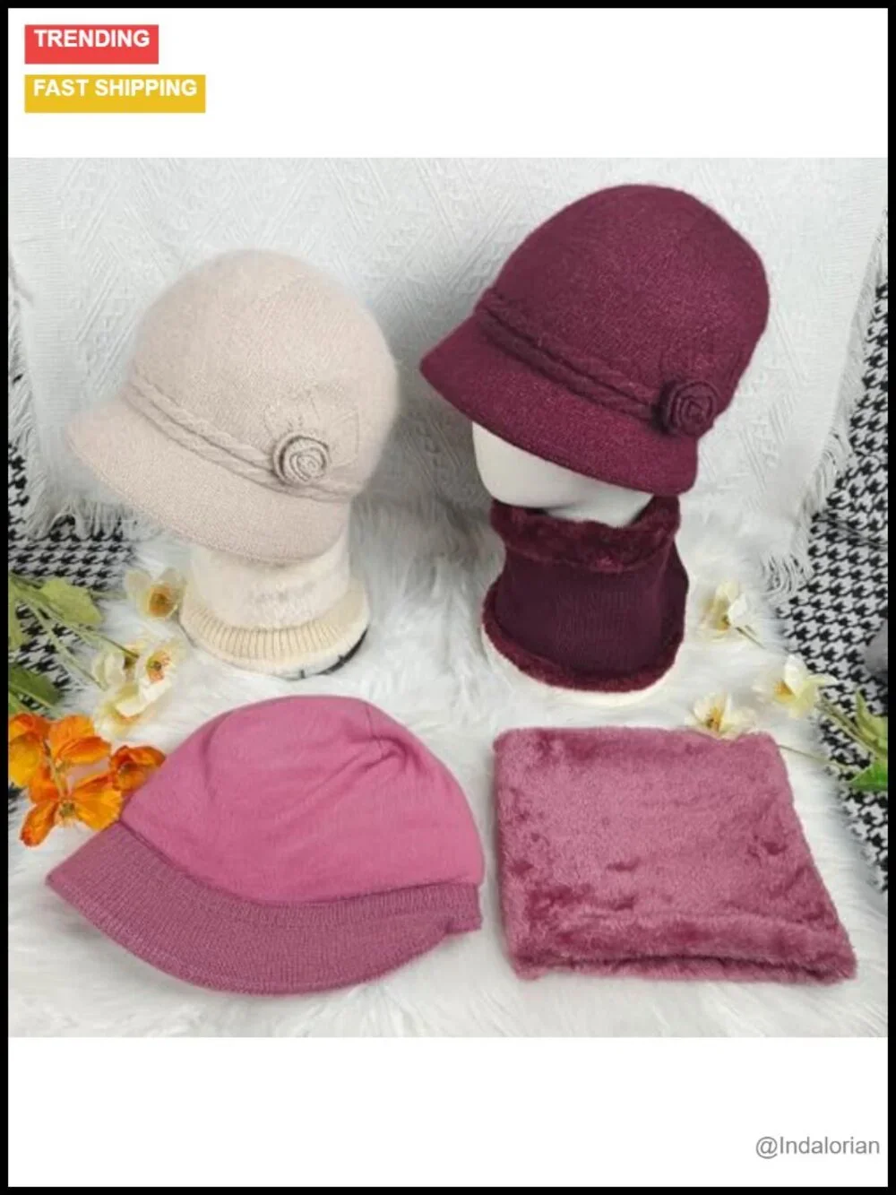 2 Pack Knit Newsboy Cap & Scarf Set Lightweight Packable Winter Hat Neck Warmer